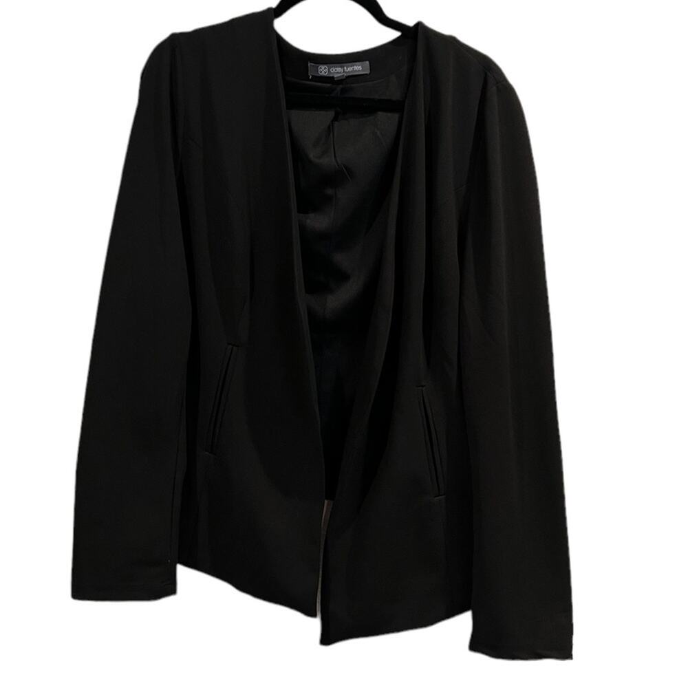 Daisy Fuentes Blazer Jacket Women's XL Black Stretch Single Breasted Open Front